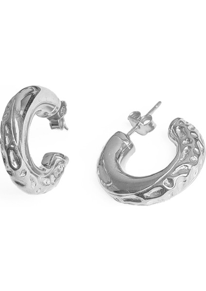 Desenli Taşsız Gümüş Halka Küpe fırsatları