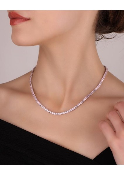 Pembe Taşlı 3 mm Suyolu Gümüş Kolye