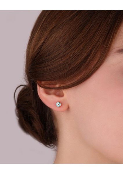 Çivili Mineli Nazar Boncuğu Gümüş Küpe