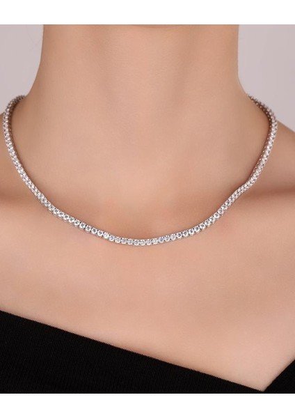 Beyaz Taşlı 3 mm Suyolu Gümüş Kolye
