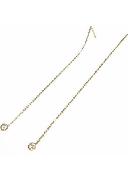 Zincirli Tek Taşlı Gümüş Küpe - Rose modelleri