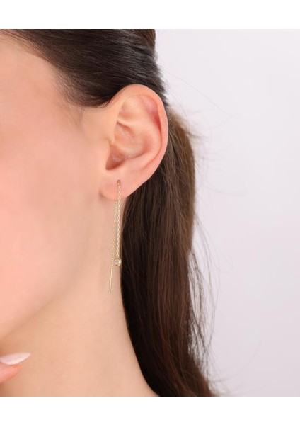 Zincirli Tek Taşlı Gümüş Küpe - Rose fırsatları