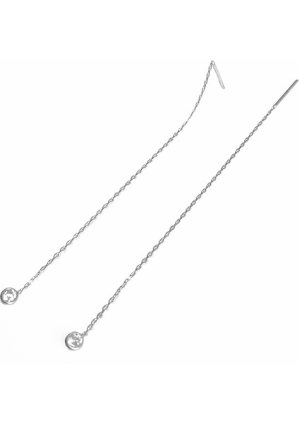 Zincirli Tek Taşlı Gümüş Küpe - Rose indirimleri