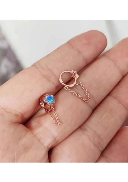 Turkuaz Taşlı Yıldız Gümüş Kıkırdak Küpesi - Altın Rengi fiyatları