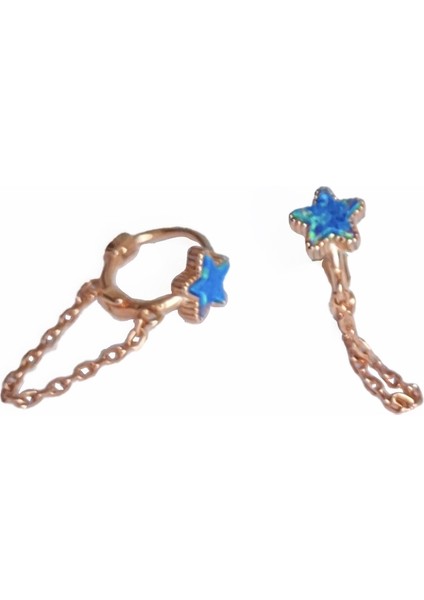 Turkuaz Taşlı Yıldız Gümüş Kıkırdak Küpesi - Altın Rengi modelleri