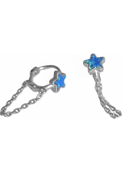 Turkuaz Taşlı Yıldız Gümüş Kıkırdak Küpesi - Altın Rengi fırsatları