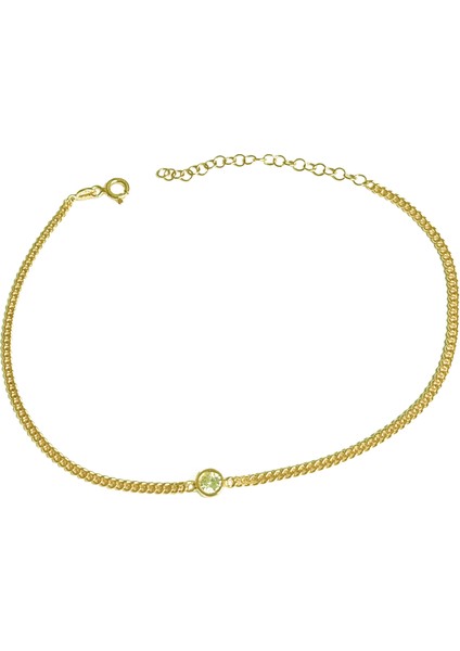 Gurmet Zincirli Tek Taşlı Gümüş Halhal - Gold