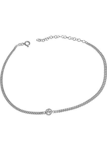 Gurmet Zincirli Tek Taşlı Gümüş Halhal - Gold modelleri