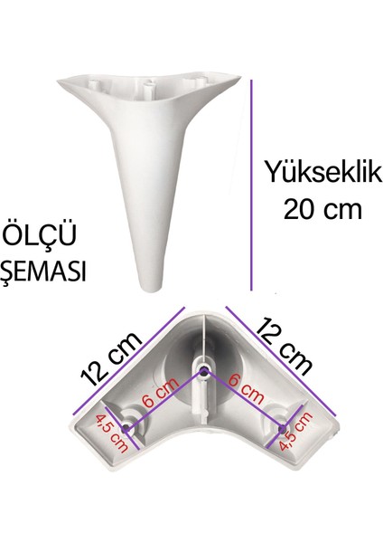 4 Adet Zelve 20 cm Beyaz Lüx Mobilya Kanepe Sehpa Ünite Koltuk Ayağı Baza Ayak