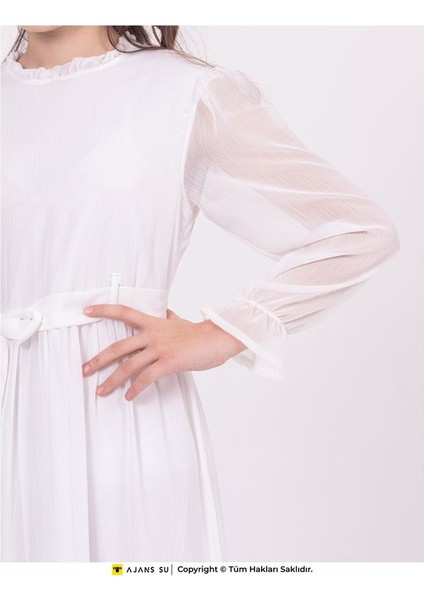 Tül Uzunkol Eteği Katlı Büzgülü Şifon Kız Elbise indirimleri