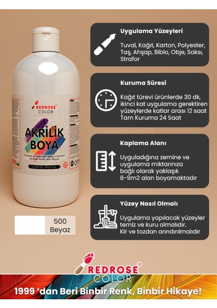 Kırmızı Mavi Yeşil Akrilik Boya 3'lü Set 3 x 500 gr Dekoratif Hobi Amaçlı Sanatsal Canlı Renkler