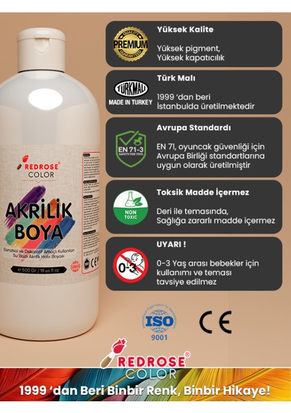 Kırmızı Mavi Yeşil Akrilik Boya 3'lü Set 3 x 500 gr Dekoratif Hobi Amaçlı Sanatsal Canlı Renkler