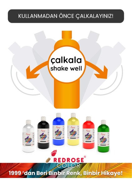 Kırmızı Mavi Yeşil Akrilik Boya 3'lü Set 3 x 500 gr Dekoratif Hobi Amaçlı Sanatsal Canlı Renkler
