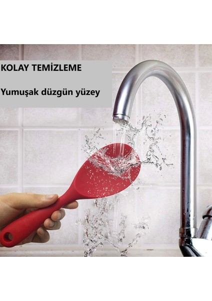 Burcummm 2 Adet Silikon Sert Uçlu Kısa Pilav Kaşığı Kırmızı fırsatları
