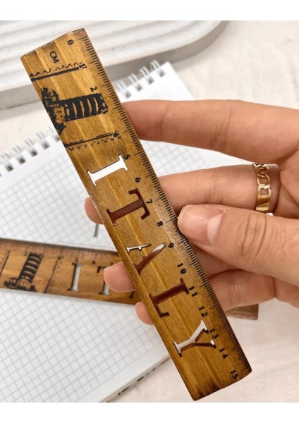 Italy Desenli Vintage Mini Ahşap Cetvel Yer Imi