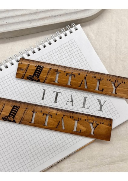 Italy Desenli Vintage Mini Ahşap Cetvel Yer Imi fiyatları