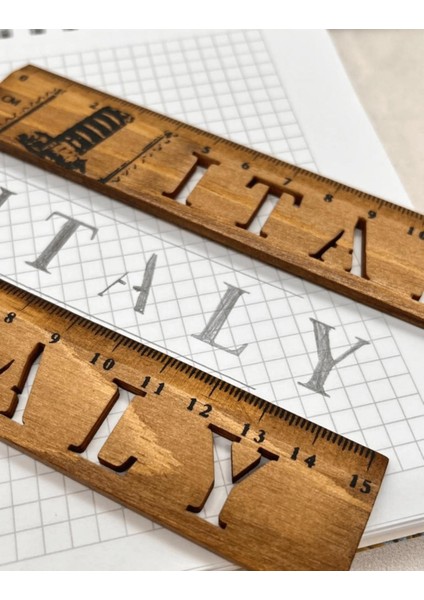 Italy Desenli Vintage Mini Ahşap Cetvel Yer Imi fırsatları