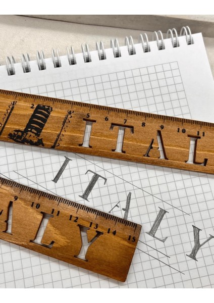 Italy Desenli Vintage Mini Ahşap Cetvel Yer Imi indirimleri