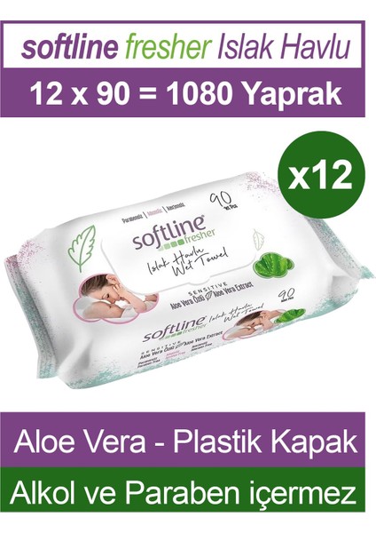 Fresher Sensitive 90 Yaprak 12 Paket Islak Mendil Aloevera Özlü