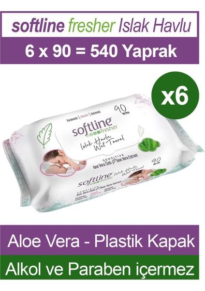 Fresher Sensitive 90 Yaprak 6 Paket Islak Mendil Aloevera Özlü