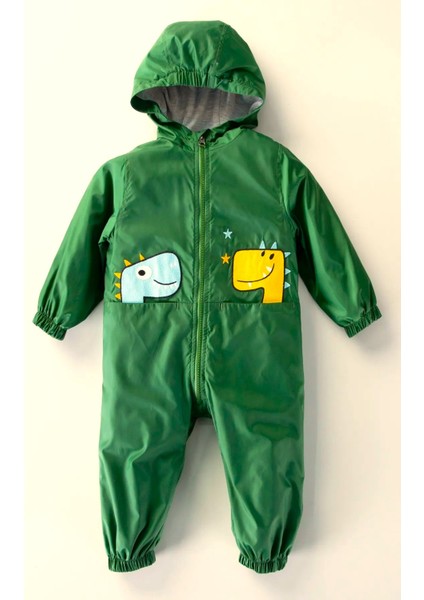 Yeni Sezon Sevimli Ejderha Figürlü Cepli Pamuk Astarlı Kapüşonlu Çocuk-Bebek Yağmurluk
