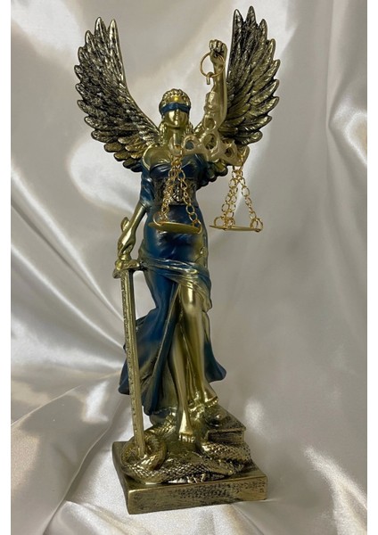 Avukat Adalet Kadın Heykeli Themis Terazi Kanatlı Gold Mavi