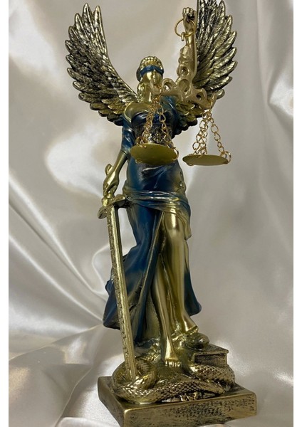 Avukat Adalet Kadın Heykeli Themis Terazi Kanatlı Gold Mavi indirimleri