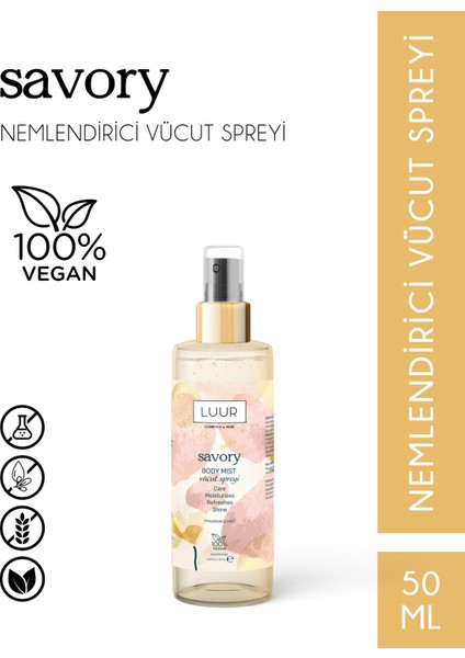 Savory Vücut Spreyi Etkileyici, Uzun Süre Kalıcı Koku, Nemlendiricili 50 ml