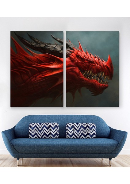 Kırmızı Ejderha Dragon Resimli Kanvas Tablo