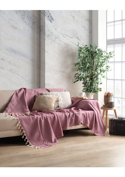 Pamuklu Dekoratif Koltuk Kanepe Çekyat Örtüsü 170X230 Boyutlu Optimal Kaymaz Tasarım-Erguvan