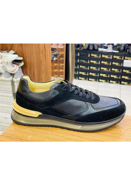 H&Ş-3212 Erkek Günlük Deri Sneaker Ayakkabı Siyah Sarı fırsatları