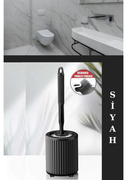 Yuvarlak Silikon Tuvalet Fırçalık, Klozet Banyo Pratik Silikon Wc Temizlik Fırçası Siyah