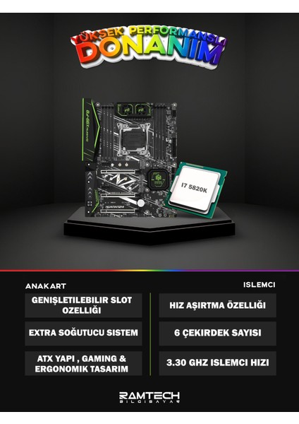 Extreme X30 İ7-5820K 3.3ghz Ram 64GB SSD 960GB RX580 8gb Masaüstü Oyuncu Bilgisayarı