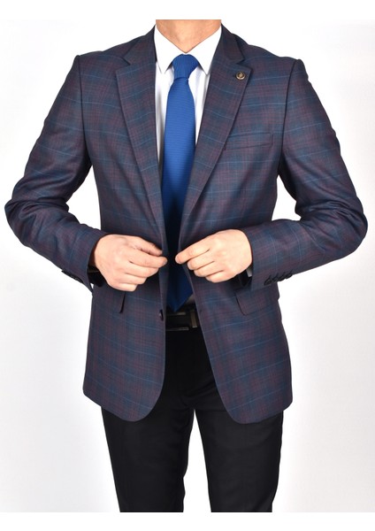 RGS-66422066 Altınyıldız Ekose Ceket/lacivert-Bordo/52 Beden - 6 Drop fırsatları