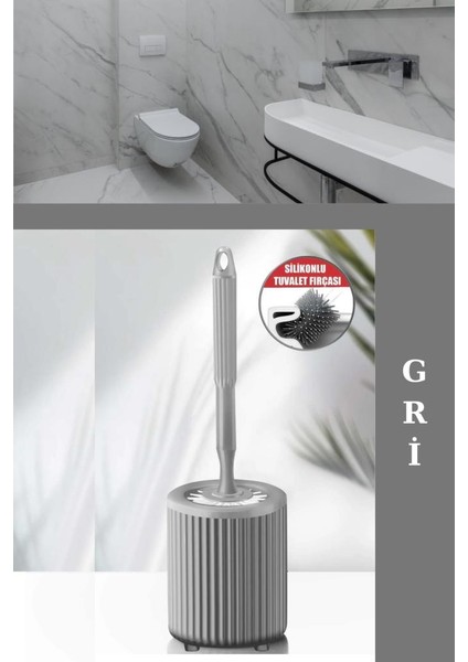 Yuvarlak Silikon Tuvalet Fırçalık, Klozet Banyo Pratik Silikon Wc Temizlik Fırçası Gri