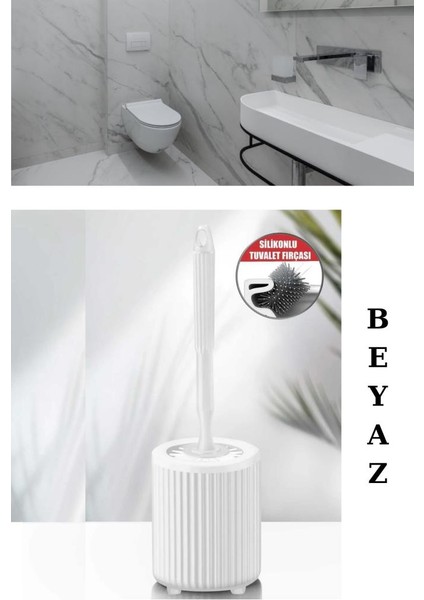 Yuvarlak Silikon Tuvalet Fırçalık, Klozet Banyo Pratik Silikon Wc Temizlik Fırçası Beyaz