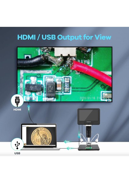 Lınkmıcro LM246MS 3 Lens 7 Inc HDMI Dijital Mikroskop 2000 x