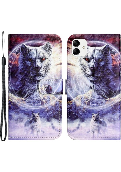 Samsung Galaxy A04E Için 4G/F04 4G/M04 4g Çapraz Doku Pu Deri 3D Desen Baskı Kılıfı Manyetik Kapatma Stand Flip Cüzdan Telefon Kapağı Strap-Snow Wolf ile (Yurt Dışından)