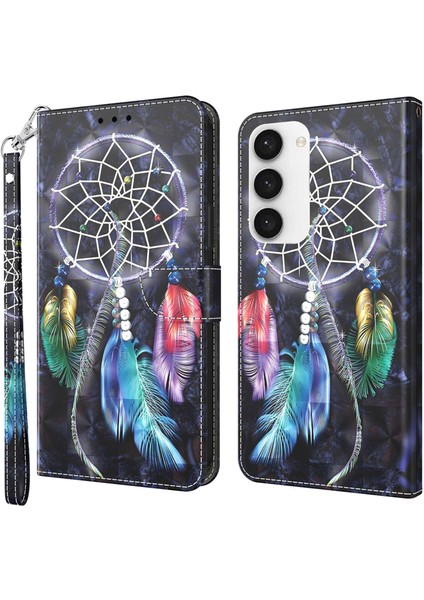 Samsung Galaxy S23 Için 3D Desen Baskı Anti-Çizelge Standı Pu Dergi Damla Damla Kısa (Yurt Dışından)