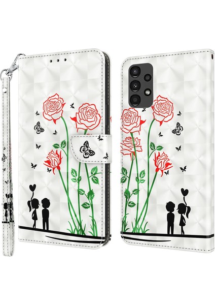 A13 Için 4G/5G/A04S 4g (164.7 x 76.7 x 9.1 Mm) Pu Deri Flip Case 3D Yaratıcı Yaratıcı Desen Baskı Tasarım Standı Cüzdan Çarenpli Güllü Manyetik Kapak (Yurt Dışından)
