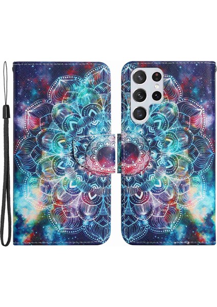 Samsung Galaxy S23 Için Ultra Çapraz Doku Pu Deri Stand Desen Desen Desen Baskı Tam Koruma Telefon Cüzdanı Kapak Starry Sky/mandala (Yurt Dışından)