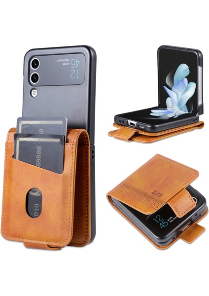 Samsung Galaxy Z Flip4 Için 5g Telefon Kılıfı Manyetik Kapatma Şok Geçirmez Kasa Cowhide Doku Pu Deri Folyo Flip Kapak Kart Yuvası-Brown (Yurt Dışından)