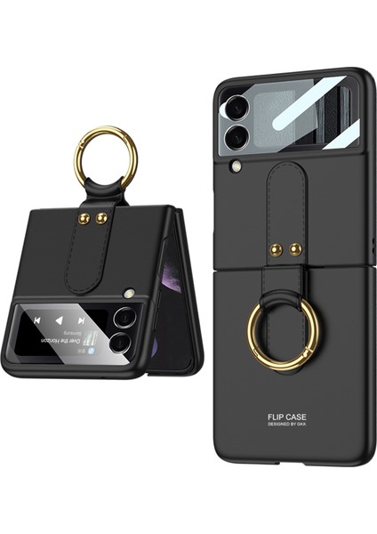 Samsung Galaxy Z Flip4 Için Gkk 5g Ultra Ince Parmak Yüzük Kickstand Tasarım Sabit Pc Telefon Kılıfı Küçük Ekranlı Temperli Cam Koruyucu Black (Yurt Dışından)