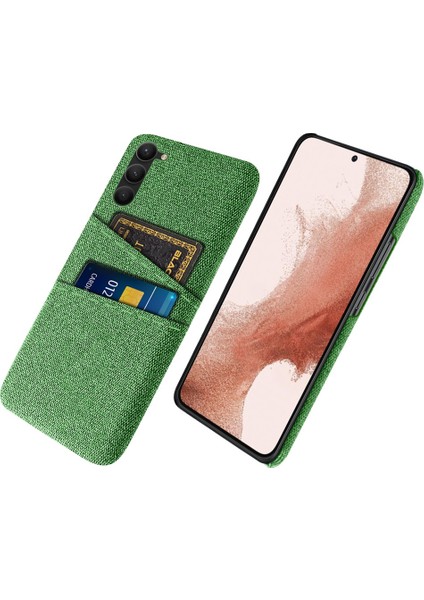 Samsung Galaxy S23 Kumaş Doku Çizgiye Deans Anti-Cratch Telefon Kılıfı Çift Kart Yuvaları Sert Pc Koruyucu Cep Telefonu Geri Kapak Yeşil (Yurt Dışından)