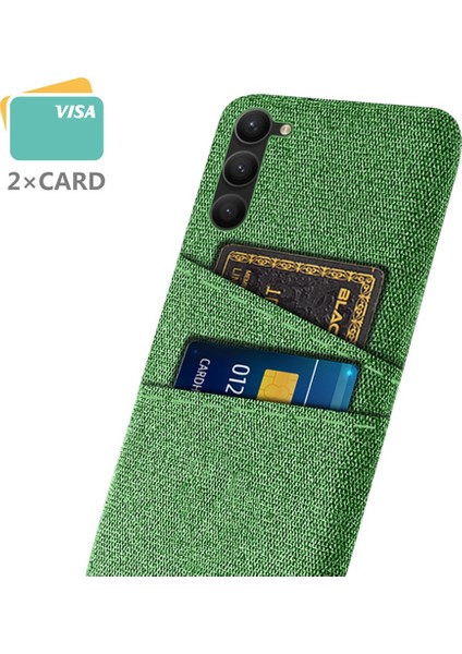 Samsung Galaxy S23 Kumaş Doku Çizgiye Deans Anti-Cratch Telefon Kılıfı Çift Kart Yuvaları Sert Pc Koruyucu Cep Telefonu Geri Kapak Yeşil (Yurt Dışından) fiyatları