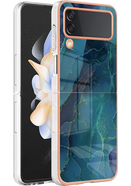 Samsung Galaxy Z Flip3 Için Tpu Telefon Kılıfı 3 5g Elektrapılaşma Anti-Dalgalı Kılıf 2.0mm Mermer Desen Imd Geri Kapak Yeşili (Yurt Dışından)
