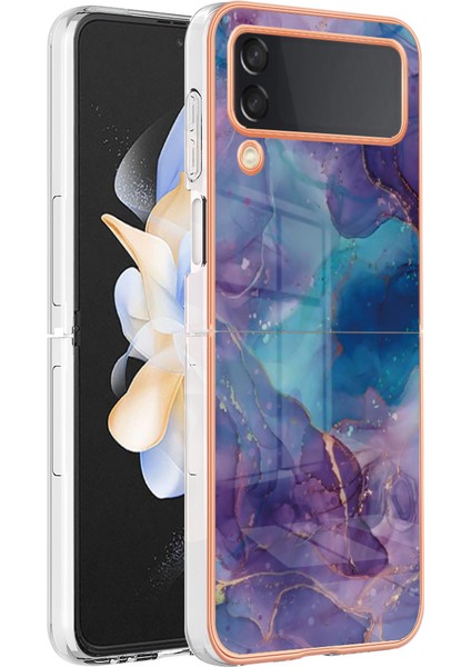 Samsung Galaxy Z Flip3 Için Tpu Telefon Kılıfı 5g Elektrapılaşma Anti-Dalgalı Kılıf 2.0mm Mermer Desen Imd Geri Kapak Morası (Yurt Dışından)