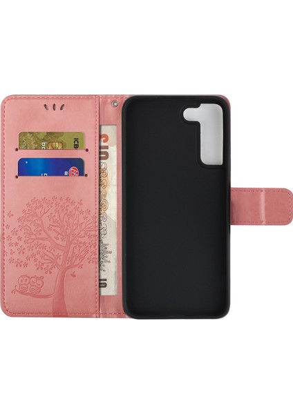 Samsung Galaxy S23+, Pu Deri Baskılı Baykuş Ağacı Deseni Manyetik Toka Flip Cüzdan Kılıfı Stand-Pink ile Tam Koruma Telefon Kapağı (Yurt Dışından)