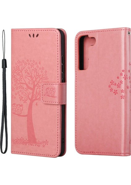 Samsung Galaxy S23+, Pu Deri Baskılı Baykuş Ağacı Deseni Manyetik Toka Flip Cüzdan Kılıfı Stand-Pink ile Tam Koruma Telefon Kapağı (Yurt Dışından)
