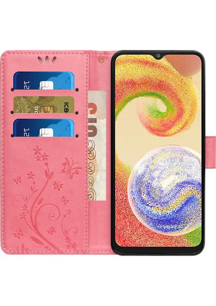 Samsung Galaxy A04 Için 4g (164.4 x 76.3 x 9.1 Mm) Çiçek Kelebek Basılı Koruyucu Kapak Pu Deri Telefon Cüzdan Stand Önleme Karşı (Yurt Dışından)